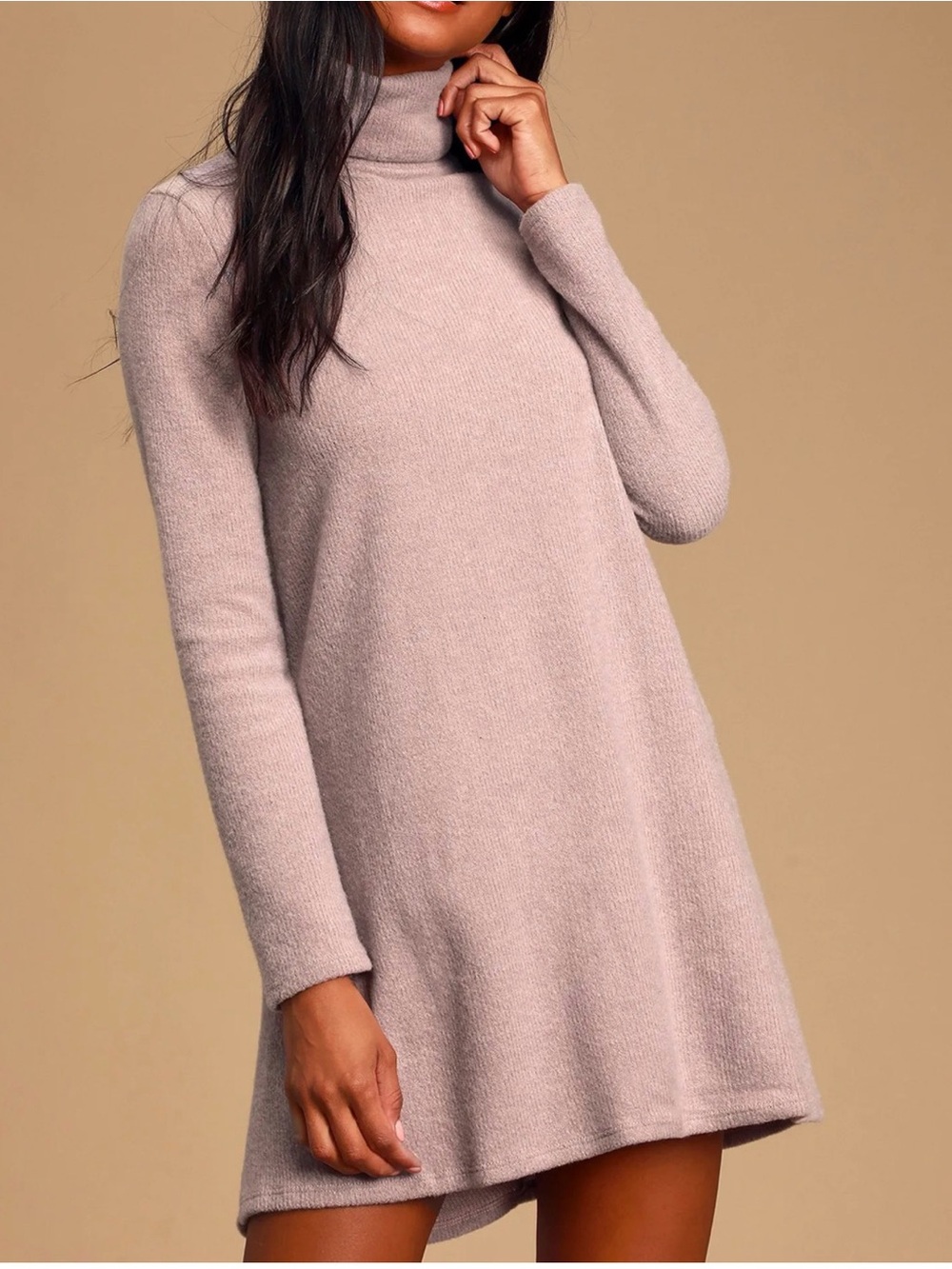 Lulus Women’s Alaina Dusty Lavender Long Sleeve Turtleneck Sweater Dress Size S